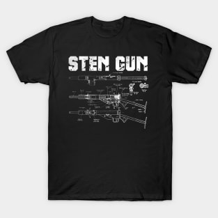 World War 2 Weapon Blueprint Sten Gun T-Shirt